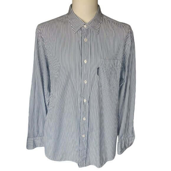 Faconnable Classique SZ L Navy & White Bengal Striped Men's Button Up Shirt - Picture 2 of 15